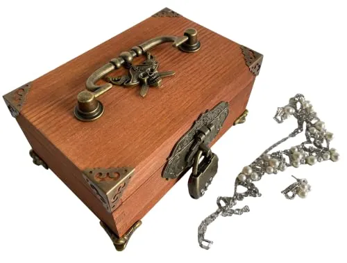 Set Schmuckkästchen Antik Schloss Riegel Haspe Scharniere Griff Box Eckenschutz Kit für DIY Schmuckschatulle Bronze Box enthalten (Holzfarbe) 1