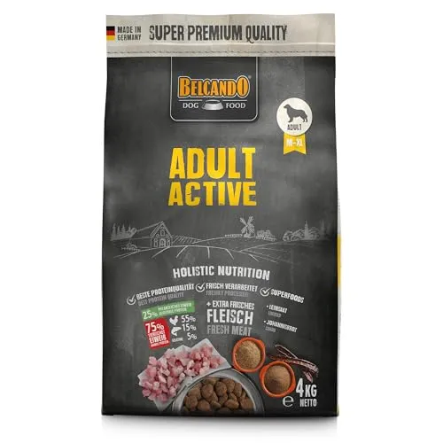 Belcando Adult Active [4 kg] Hundefutter | Trockenfutter für aktive Hunde & Sporthunde | Alleinfuttermittel für ausgewachsene Hunde ab 1 Jahr