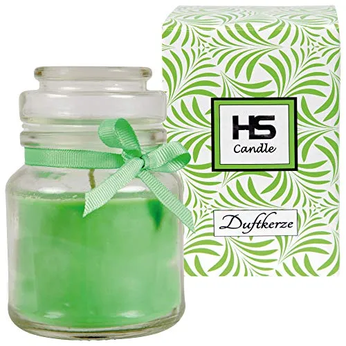 HS Candle Duftkerze Coconut-Limes im Glas, Kerze 10cm x Ø7cm in Geschenkbox, 120gr. Wachs - Brenndauer ca. 30 Stunden, Duft Kerze BonBon Glas mit Deckel