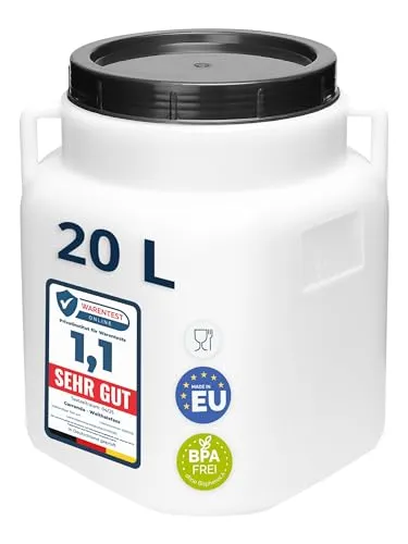 Garronda 20 Liter BPA-freies quadratisches Fass und Futtertonne Weithalsfass Wassertank und Behälter mit Deckel für Sauerkraut sowie Surfass Pökelfass für Fleisch GD-0088, Weiß