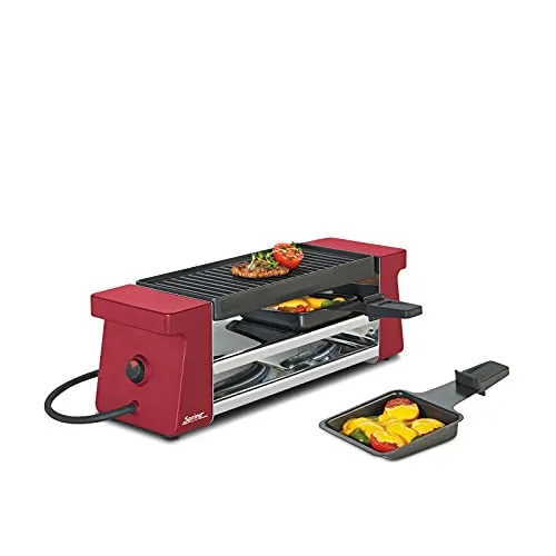 Spring Raclette 2 Compact rot - Raclette für 2 Personen, inklusive antihaftbeschichteter Pfännchen und Grillplatte, ideal für gemütliche Abende zu zweit.