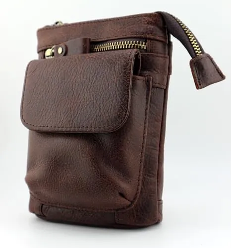 LEUCHTBOX Echtleder Outdoor Gürteltasche Hüfttasche Umhängetasche Handytasche Crossbody Bag für Damen und Herren Unisex Echtes Rindsleder (Top Grain Leder)