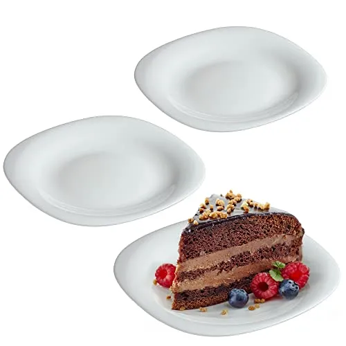 KADAX weiße Dessertteller, Spülmaschinengeeignetes Teller-Set, Kuchenteller aus verstärkten Glas, moderne Frühstücksteller, Speiseteller für Kuchen (Weiß / 3 Stück)