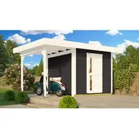 Weka Holz-Gartenhaus Designhaus 172 Flachdach - Modernes Holz-Gartenhaus mit 375 cm Tiefe, robustem Design und praktischem Dachüberstand für zusätzlichen Stauraum oder eine gemütliche Sitzfläche.