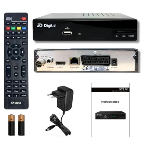 Full HD H.265 10bit HEVC terrestrischer FTA Receiver T2, DVB-T2 H265+, USB, HDMI, LAN, SCART, IR 2in1 Fernbedienung, Schwarz