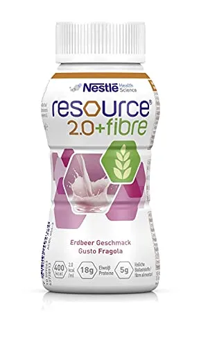 Resource 2.0 Fibre Erdbeere - 24x200ml - Nahrungsergänzungsmittel für bilanzierte Diäten, glutenfrei und laktosearm, ideal für erhöhten Energiebedarf mit 5g Ballaststoffen pro Flasche.