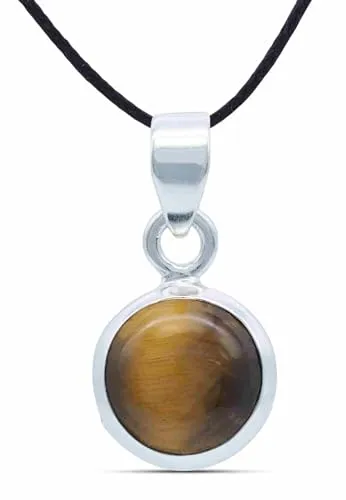 mantraroma Kettenanhänger 925 Silber Tigerauge brauner Stein Edelstein Kettenanhänger Damen Sterling Silber Halskette Anhänger Geschenk (MAH-129-18)