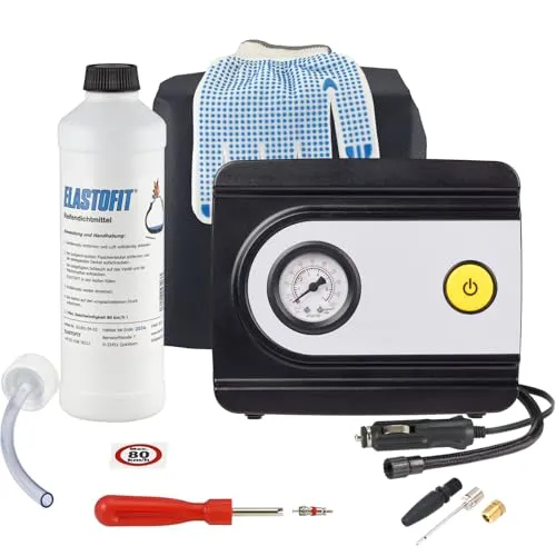 ELASTOFIT Reifen Pannenset mit Kompressor Reifendichtmittel 10 Jahre haltbar (Basic II)