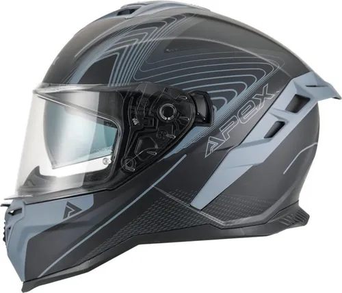 Apex FI200 Madrid Integralhelm - Schwarz/Grau - S - Motorradhelm mit ECE-Zulassung, höhenverstellbarem Visier und SOS-Schnellverschluss für mehr Sicherheit und Komfort. Ideal für anspruchsvolle Fahrer.