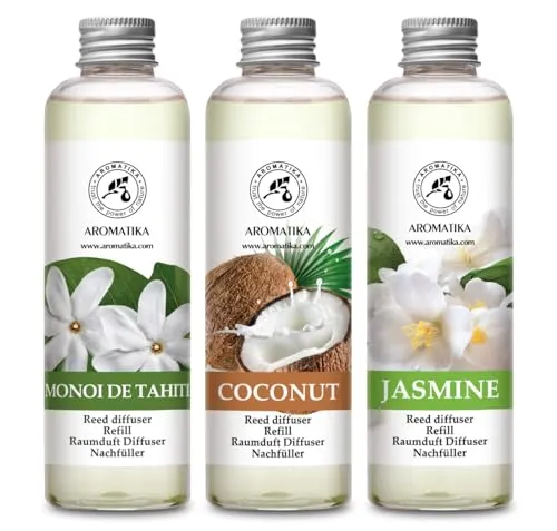Raumduft Diffuser Nachfüller Jasmin & Kokos & Monoi de Tahiti 3x200ml - Nachfüller Set für Duftdiffusor - Raumbeduftung - Frischer und Langanhaltender Aroma - Raumbeduftung - Zuhause - Büro
