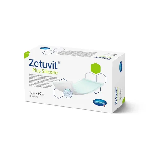Hartmann Zetuvit® Plus Silicone Wundauflage 10x20 - Pflaster mit besonders saugfähiger Silikon-Wundkontaktschicht für hohen Tragekomfort und ungestörte Wundheilung, ideal für mittelstark bis stark exsudierende Wunden.