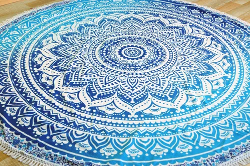 Rundes indisches Mandala Tuch in blau von Guru-Shop