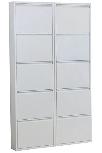 Dynamic24 XL Schuhschrank Pisa New - Schuhablage mit 10 Klappen aus pulverbeschichtetem Metall, ideal für platzsparende Aufbewahrung in Fluren und Eingangsbereichen.