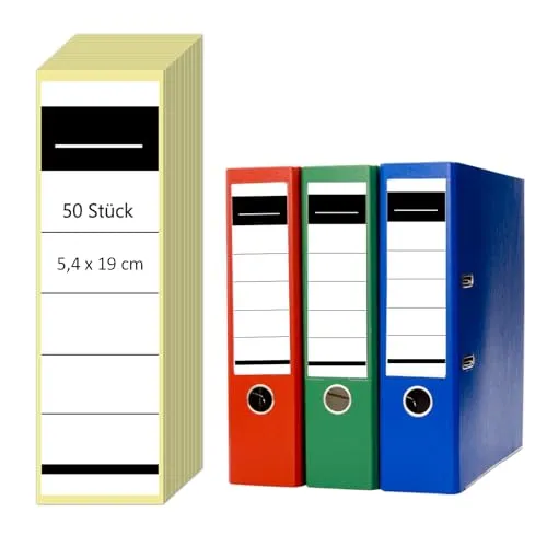 Stück Ordner Rückenschilder Selbstklebend – 5,4 x 19 cm Etiketten für 8 cm breite Ordner – Beschreibbare Ordnerrücken Aufkleber Weiß – Ordneretiketten für Büro, Schule, Archiv 50