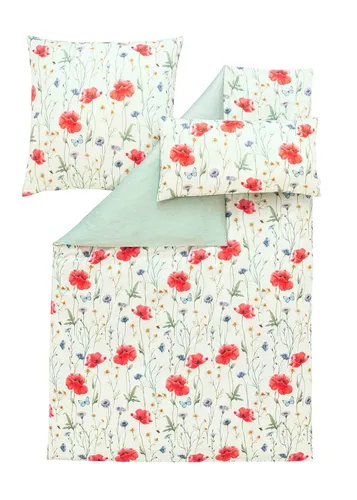 Estella Mako Satin Bettwäsche Monalie Bunt Mohnblumen 135x200 80x80 40x80 cm