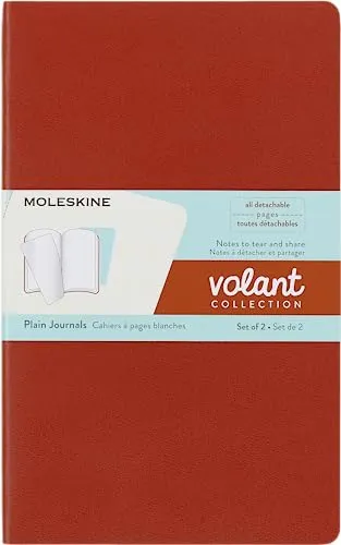 Moleskine Volant Journal, 2er-Set Notizbücher Mit Blanko Seiten, Softcover Und Abtrennbaren Blättern, Farben Korallenorange Und Aquamarinblau, Large, 13 x 21 cm