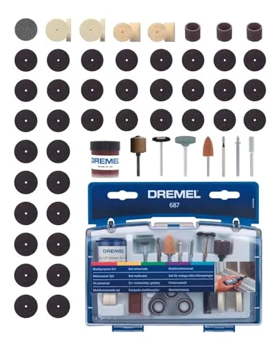 Dremel Multifunktionswerkzeug-Zubehör 687, 52-teiliges Mehrzweck-Set - Zubehör für Elektrowerkzeuge, vielseitig einsetzbar für Holz, Fliesen, Kunststoff und Metall – ideal für kreative Projekte und DIY-Anwendungen.