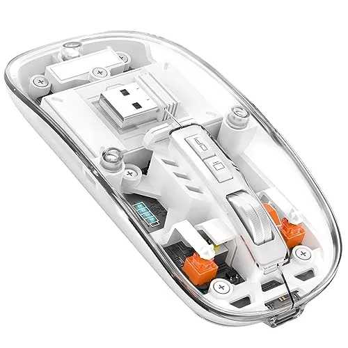 MAGIC-REFINER HXSJ Kabellose Maus Bluetooth, 2,4GHz+Bluetooth 5.0 Funkmaus Wiederaufladbare Leise Ultra Slim 2400DPI, Gaming Maus Transparente, Akkuladestand Sichtbar, für Laptop/PC/Mac/Tablet, Weiss