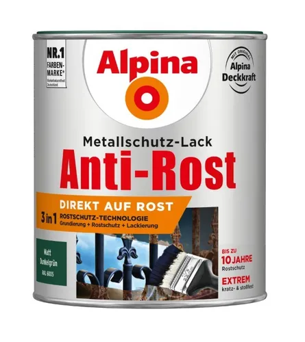 Alpina Metallschutz-Lack Anti-Rost Dunkelgrün matt 750ml
