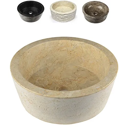 Divero Designbecken Marmor Naturstein Aufsatz-Waschbecken Venedig Handwaschbecken Waschschale Stein poliert rund Creme Sand