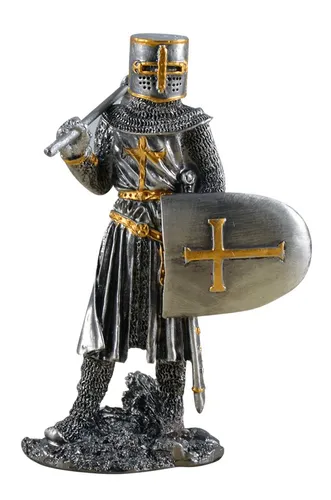 Vogler Dekofigur Kreuzritter mit Axt und Schild 10 cm - Dekofiguren - Handgefertigte Zinnfigur eines Kreuzritters, ideal für Mittelalter-Fans, edel in Gold und Silber, ca. 10 cm groß.