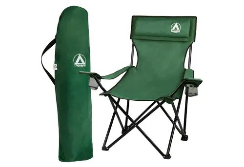 Zamper Campingstuhl Faltbar – Angelstuhl 150kg & Faltstuhl Getränkehalter Kopfkissen, Mit praktischer Tragetasche
