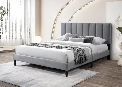 Polsterbett 140x200 cm mit Lattenrost - Hochwertiges Doppelbett in Grau - Betten: Komfortables Polsterbett mit weich gepolstertem Kopfteil für entspannte Abende und robustem Rahmen für hohe Tragkraft - ideal für jedes Schlafzimmer.