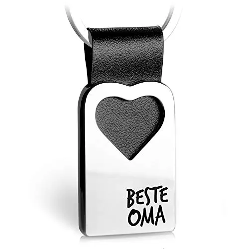 FABACH Herz Schlüsselanhänger mit Gravur aus Leder - Oma Geschenk Anhänger für Geburtstag - Beste Oma
