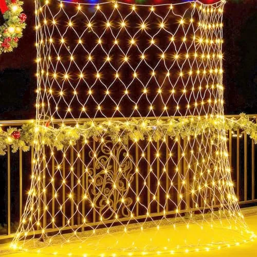 Joysing Lichternetz Außen 3x2m 208 LED Lichterkette Netz mit Stecker Timer, 8 Modi Lichterkettennetz Wasserdicht Weihnachtsbeleuchtung LED Netz für Zimmer Hochzeit Büsche Garten Weihnachten Deko