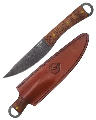 Condor 0,2 cm dicke Klinge aus 1075 Karbonstahl | Flacher Walnussholzgriff mit abgeschrägtem Schliff | Verlorenes römisches Messer mit handgefertigter Lederscheide