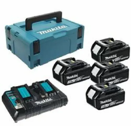 Makita BL1830B und DC18RD Akku-Set mit Ladegerät - Gartenscheren Zubehörset mit 4 leistungsstarken 3,0 Ah Akkus und schnellem Doppelladegerät für effiziente Nutzung. Ideal für alle Makita 18V Elektrowerkzeuge.