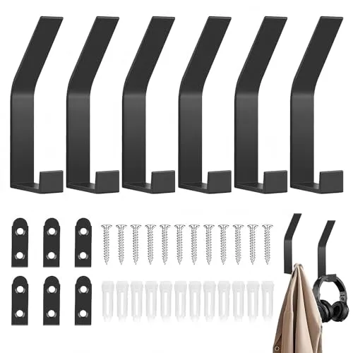 Stück Garderobenhaken Schwarz, Kleiderhaken Wand, Handtuchhaken zum Bohren, Moderne Garderobenhaken, Doppelt Kleiderhaken Wand für Jacken, Mäntel, Kleidung, Schals, Handtaschen und Mehr (Schwarz) 6