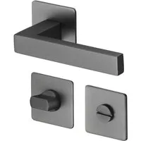 MeinTürgriff Drückergarnitur Trento Flachrosette - Türsicherungen, elegante samtgraue Rosettengarnitur aus Edelstahl, ideal für Zimmertüren, Badezimmer und WC