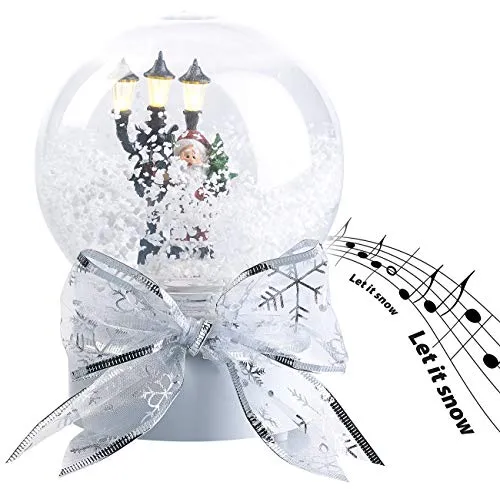 infactory Schneekugel mit Musik: Weihnachtsmann mit LED-Laterne
