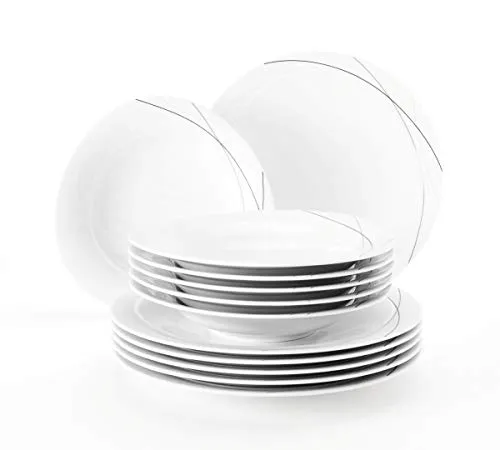 Seltmann Weiden Tafelservice Trio Highline 12-teilig - Elegantes 12-teiliges Geschirrset in Weiß mit Streifen-Design, ideal für stilvolle Tischdekorationen bei besonderen Anlässen.
