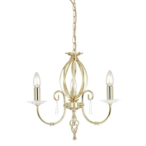Ägäischer Kronleuchter mit 3 Lichtern aus poliertem Messing - Eleganter Kronleuchter für moderne und klassische Räume, gefertigt aus hochwertigem poliertem Messing mit handgeschmiedeten Details und geschliffenem Glas. Höhenverstellbar von 500 mm bis 975 mm.