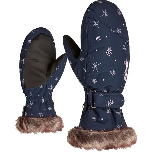 Ziener LED Mitten Girls Glove Junior snowcrystal print (242) 4,5 - Skihandschuh Fäustlinge für Kinder, stylisch mit Kunstfellbündchen, wasserabweisend und aus recyceltem Material für nachhaltigen Komfort auf der Piste.