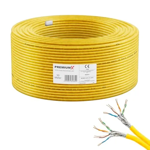 Premium X 50m CAT 7A Netzwerkkabel - Duplex LAN-Kabel für 10 Gigabit Ethernet, halogenfrei und störungsarm, ideal für professionelle Anwendungen