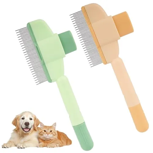STK Selbstreinigender Flohkamm für Haustiere, Flohkamm für Katzen Selbstreinigender Katzenkamm, Haarbürste Fellpflegebürste HundKatzen Kamm fürEntfernung von Tierhaaren, Hunden Katzen Fellpflege 2