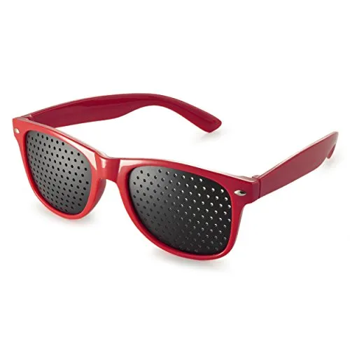 Ganzoo Rasterbrille Lochbrille für Augen Training und Entspannung, Pinhole Glasses Form B, rot, mit klappbaren Bügeln, Sehhilfe für Bildschirmarbeit, Lesen, Fernsehen und Naharbeit zu Hause