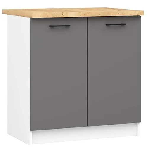BDW - Küchenschrank - Schrank Küche mit Türen und Arbeitsplatte - Schrank 80 cm breit, 85 cm hoch - Küchenschränke Einzeln, Küchenmöbel Einzelteile (Weiß/Grau)