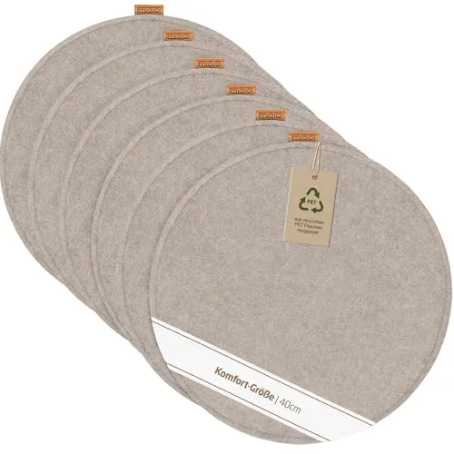 Miqio Design Filz Sitzkissen XL Rund mit Antirutschnoppen | 40cm | 6er-Set | Indoor und Outdoor | Nachhaltig aus recycelten PET Flaschen | Waschbare Stuhlkissen rutschfest | beige