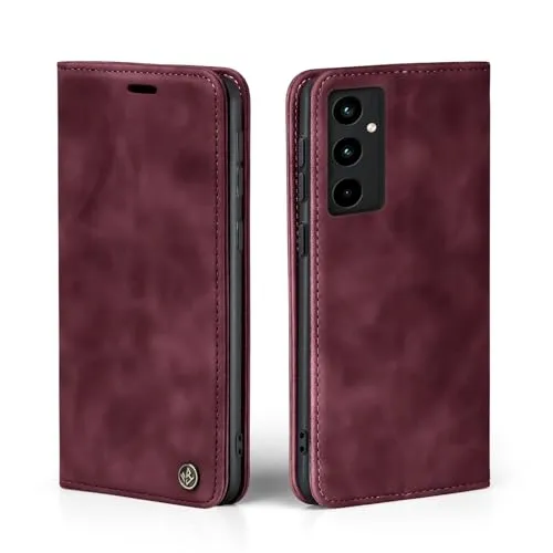 LBH Handyhülle für Samsung Galaxy A35 5G in Weinrot mit Karten- und Geldfach Smartphone Hülle mit Standfunktion Flip Case Schutzhülle Magnetverschluss Vintage