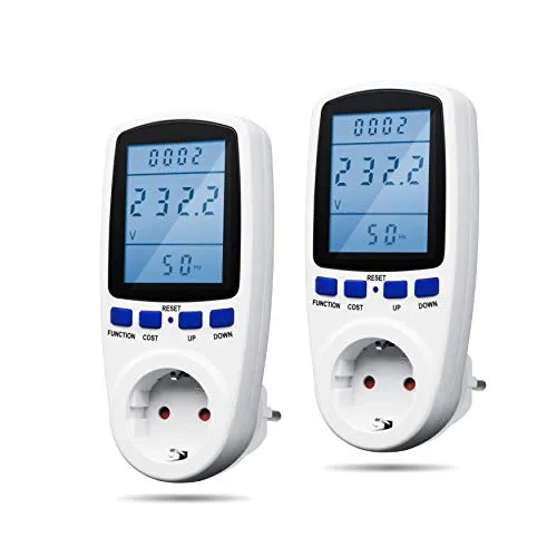 X4-LIFE Inspector III Energiekostenmessgerät 2er Set - Steckdosen & Zubehör – Präzises Energiekostenmessgerät mit LCD-Display für die sofortige Anzeige von Verbrauch und Kosten, ideal zur Kontrolle von Haushaltsgeräten.