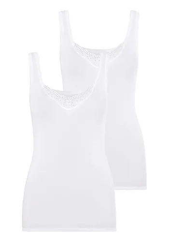 Schiesser Unterhemd Cotton Essentials (2er-Pack) mit zwei unterschiedlichen Batist-Stickerei-Motiven