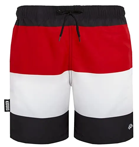 GUGGEN Mountain Badehose für Herren Schnelltrocknende Badeshorts 597 mit Kordelzug Beachshorts Boardshorts Schwimmhose Männer mit Muster Schwarz Rot 3XL