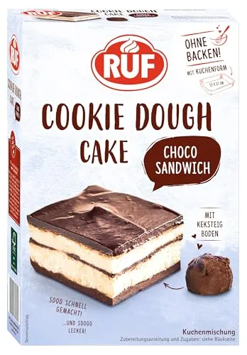 RUF Cookie Dough Schoko-Sandwich ohne Backen, Boden aus Keksteig mit fluffiger Creme und Schoko-Glasur, inkl. Kuchenform, 1x320g