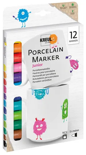KREUL 16350 - Porcelain Marker medium Junior 12er Set, monstermäßiges Farben-Set für kreative Kinder, dermatologisch getestet und vegan