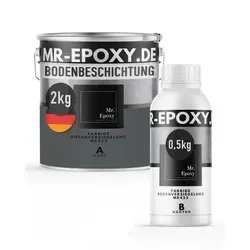 Mr. Epoxy Epoxidharz Bodenbeschichtung (2,5 kg, RAL 7043 Verkehrsgrau) - 2K Betonfarbe für Garagen und Werkstätten - Hochwertige 2K-Bodenbeschichtung aus Epoxidharz für widerstandsfähige Böden in Garage, Keller und Werkstatt. Die seidenglänzende Oberfläche sorgt für einen professionellen Look und einfache Anwendung mit optimaler Deckkraft.
