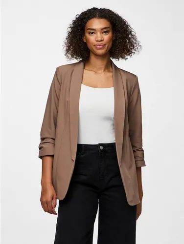 pieces Kurzblazer XS - Eleganter Unifarbener Look in Hellbraun - Business-Mode, stilvoller Kurzblazer in hellbraun mit weiter Passform und dreiviertel Ärmeln, perfekt für ein modernes Büro-Outfit.